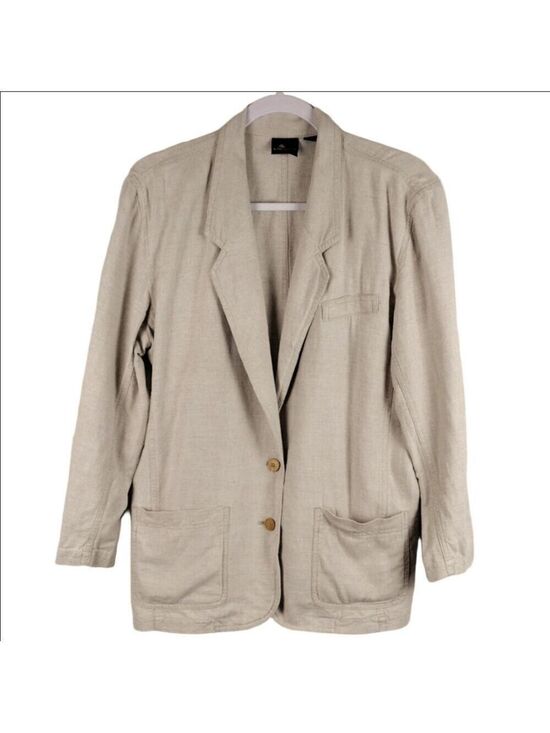Lizsport Jackets & Blazers - Lizsport Petite Natural Linen Blend One Notched Two Button Classic Blazer Jacket